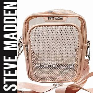 Steve Madden BDrake Clear Mesh Rhinestone Crossbody Bag- Pink